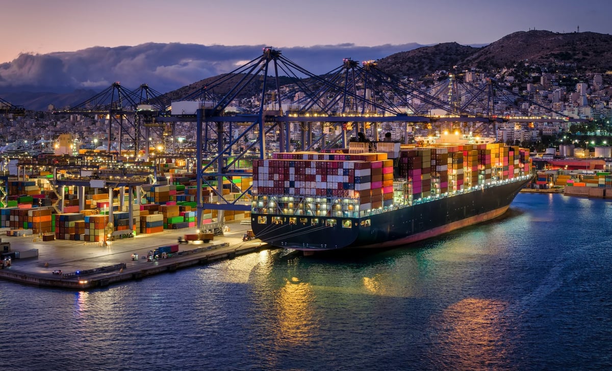 Container ship at port dock